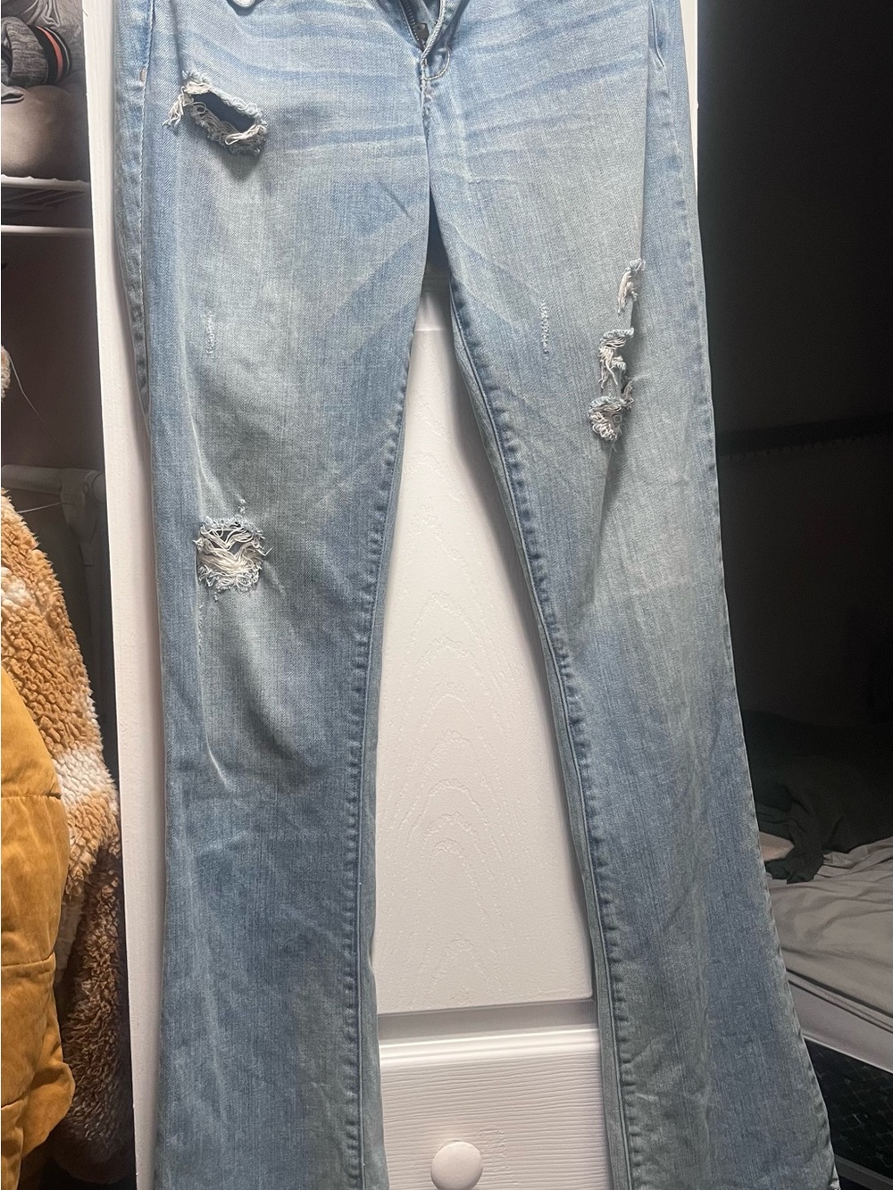 Abercrombie & Fitch Light Blue Distressed Wide-Leg Jeans